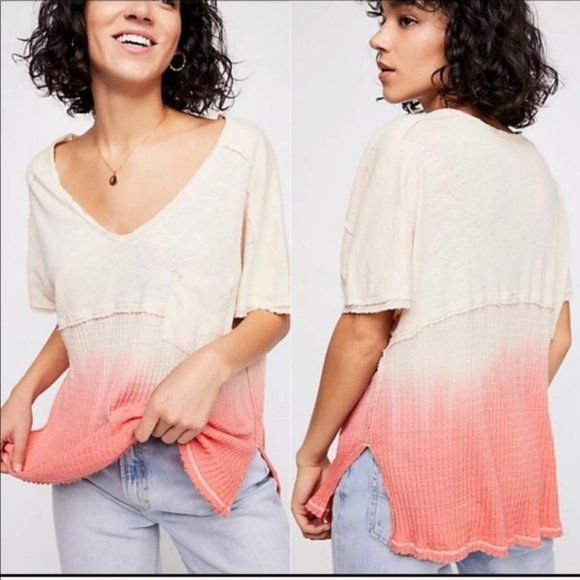 Free People Sun Dial Ombre Dip-dye Tee shirt S - Picture 1 of 8